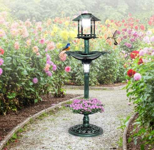 COSTWAY poidło dla ptaków z lampą solarną i karmnikiem retro 2w1