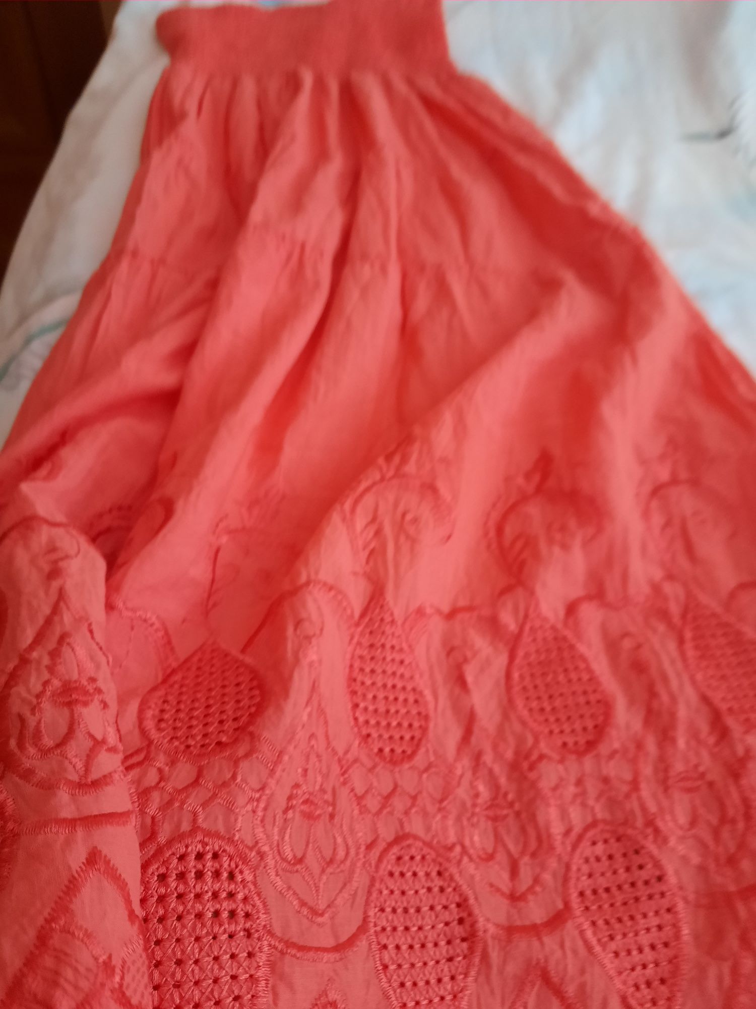 Летняя хлопковая юбка в пол с вышивкой по подолу, Размер S/M