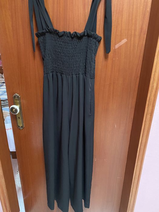 Macacão Jumpsuit Alças Preto Acetinado