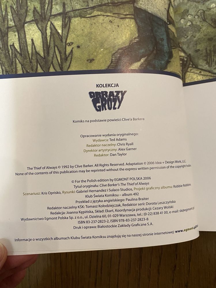 Komiks Złodziej wszystkich czasów Obrazy Grozy wyd.1 Oprisko Barker