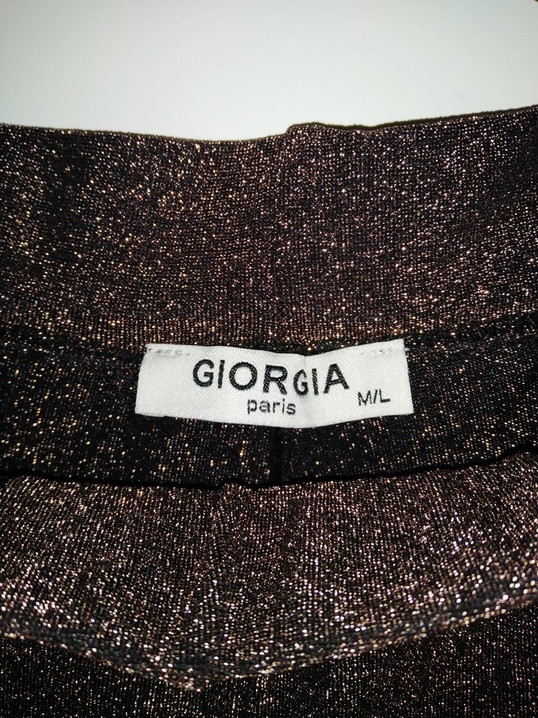 Spodnie dzwony Giorgia Paris M L 38 40 brokatowe miedziane złote