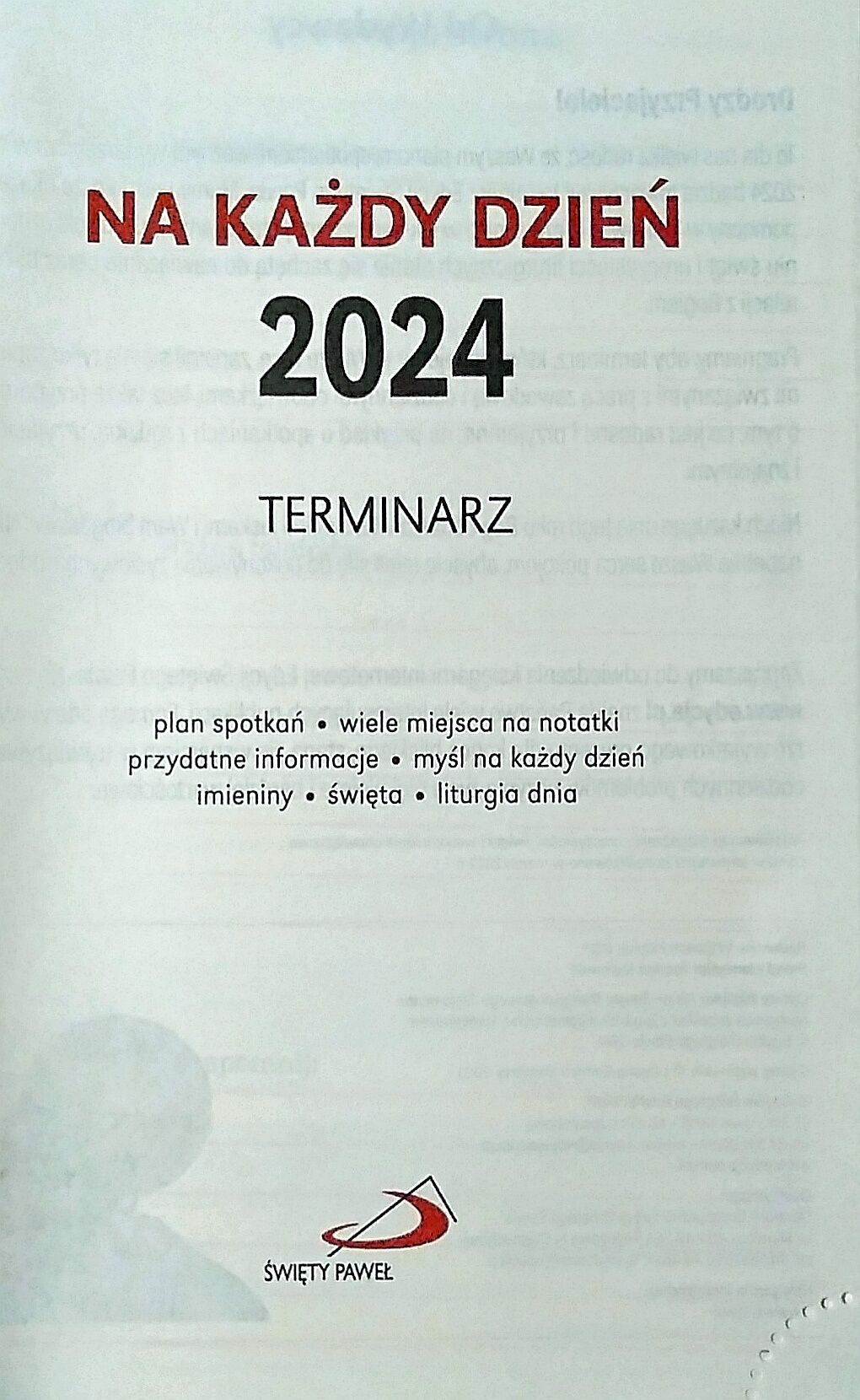 Terminarz B6 z liturgią. NAJTANIEJ lokalnie. Dzień na jednej stronie.