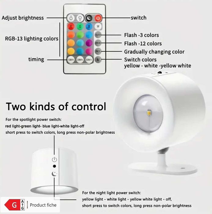 Luz de Parede LED RGB Magnética Moderna