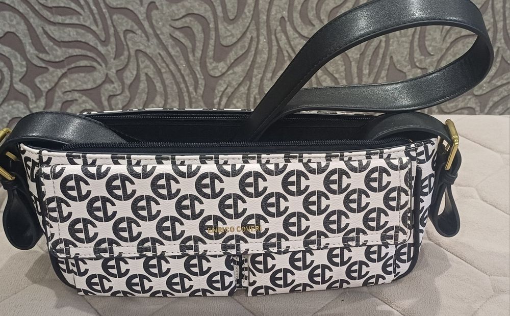 Сумка жіноча " ENRICO COVERI " . 30×14×8 . Колір беж з чорним .