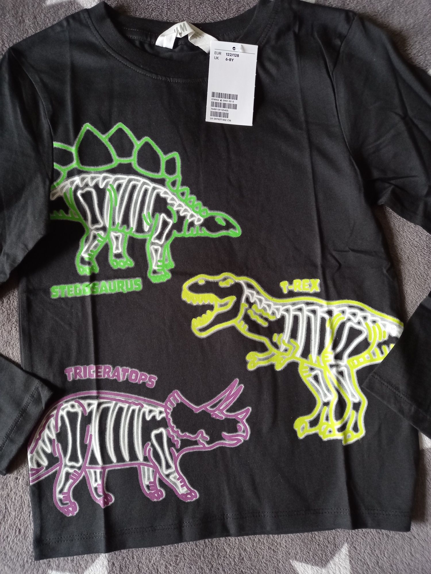 NOWA bluzka koszulka hm h&m 122 128 dinozaur dinozaury halloween metka