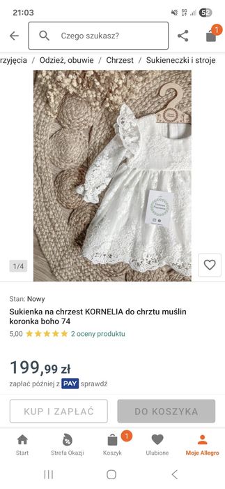 Sukienka buciki opaska na chrzest