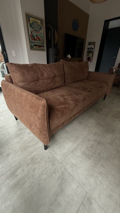 Sofa DL Benet rozkładana z funkcją spania brazowa skóra