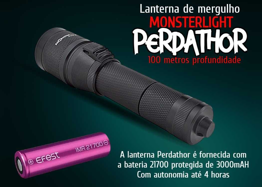 Kit lanterna mergulho MonsterLight Predathor com bateria recarregável