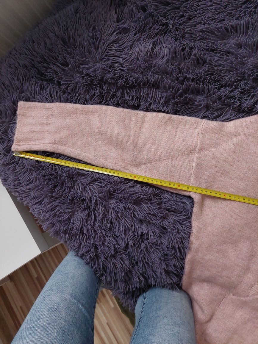 Nowy sweter bluza oversize z kapturem pudrowy róż wełna
