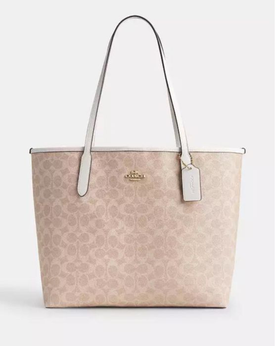 Сумка шоппер Coach tote gold sand chalk
