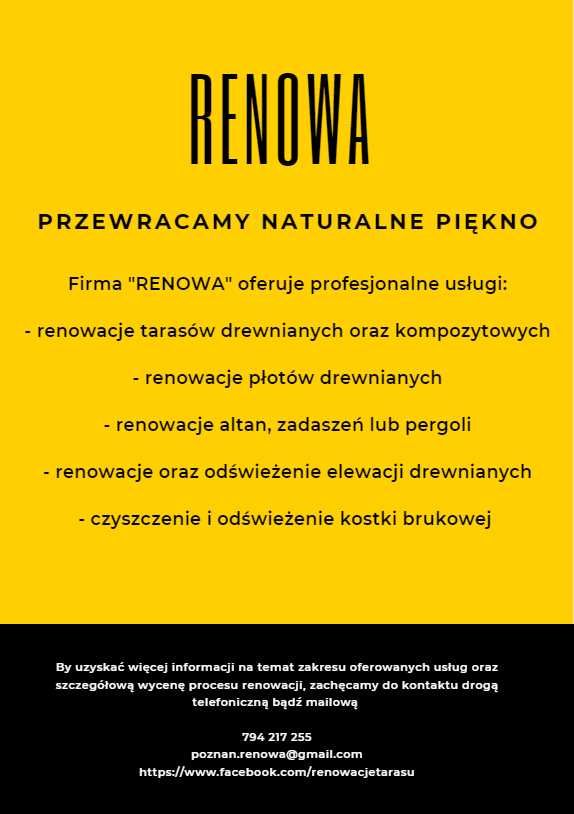 Renowacja tarasu i elewacji /czyszczenie/szlifowanie/olejowanie-RENOWA