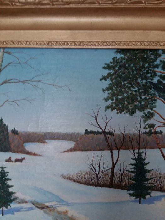 Картина масло холст зимный пейзаж 50/40 см с рамой