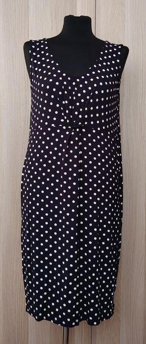 H&M Mama granatowa sukienka damska midi kremowe groszki wiskoza L