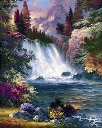 Malowanie Po Numerach Wodospad Las Obraz z Ramą