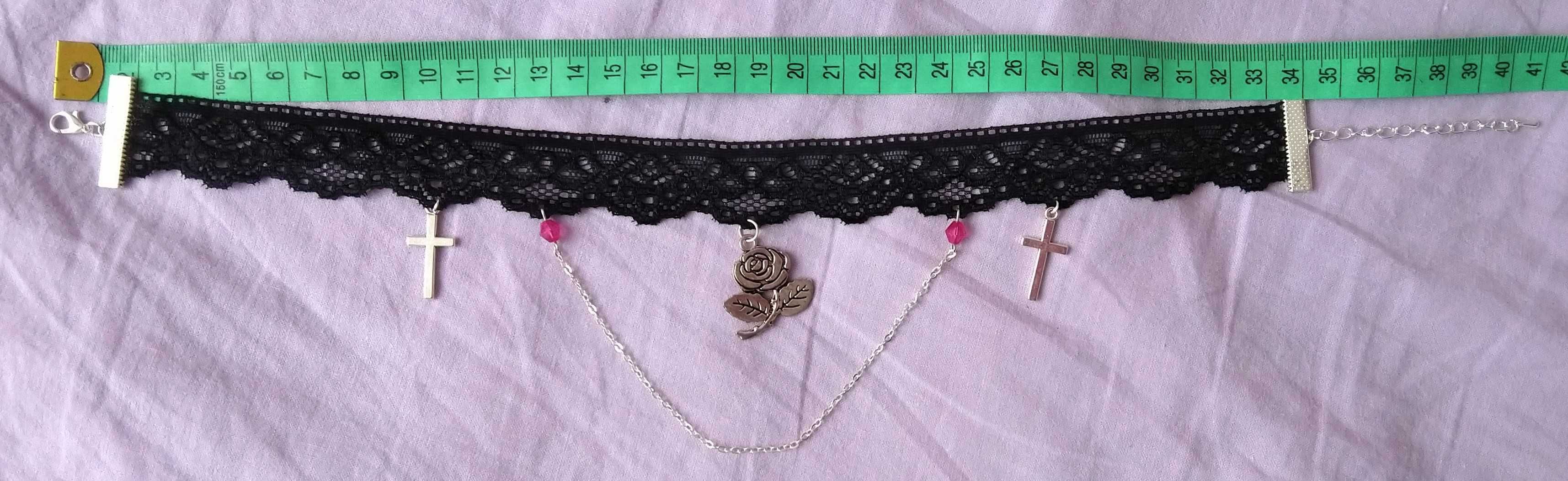 Choker handmade róża krzyże koronka gothic lolita alt harajuku kawaii