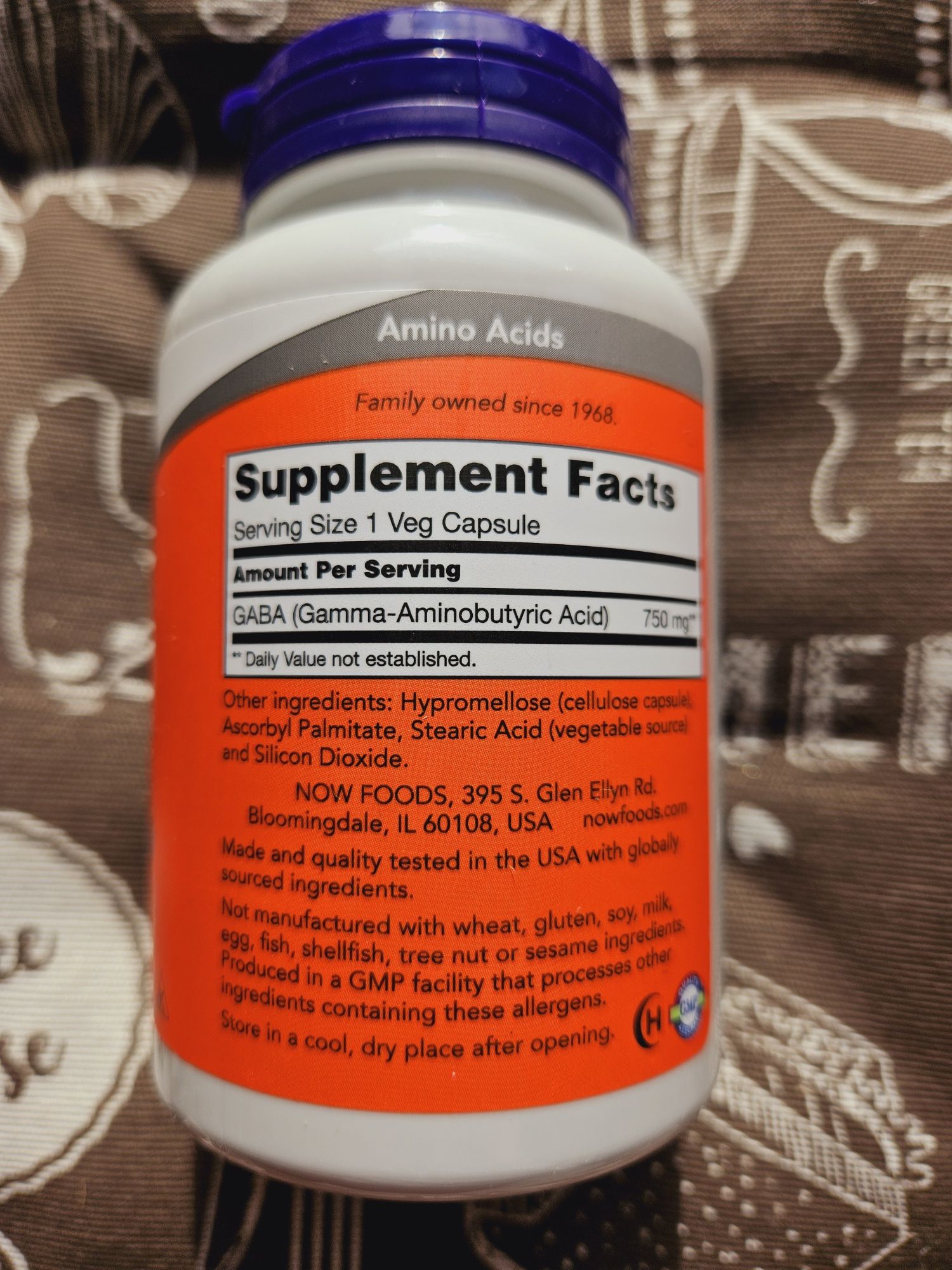 Now Foods, Габа, ГАМК, Gaba, 500 750 мг, 100 250 капсул