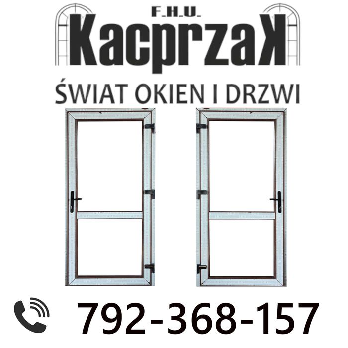 DRZWI Kacprzak 90x210 Drzwi ZEWNĘTRZNE PCV Sklepowe Orzech Prawe