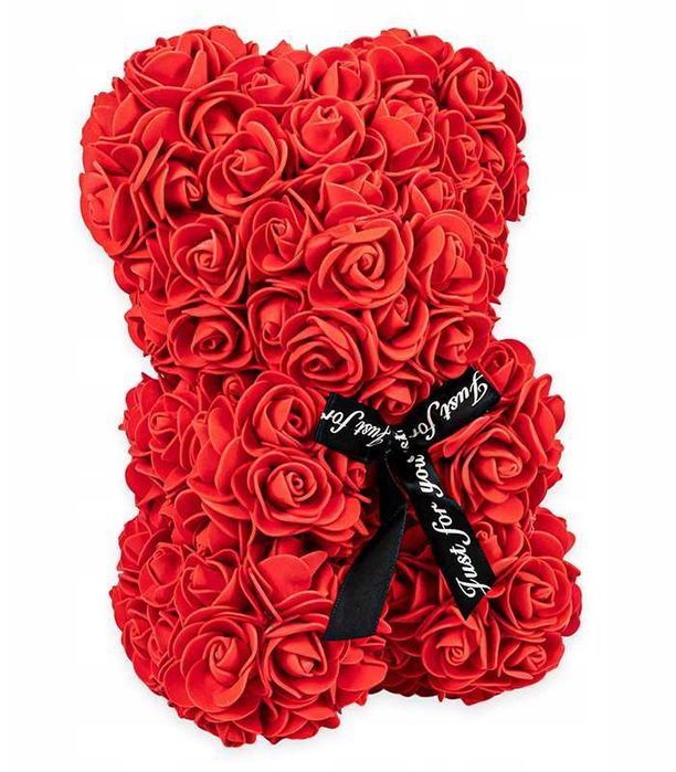 Różany Miś z róż XXL Wieczna róża 25cm płatki róż PREZENT DZIEŃ KOBIET