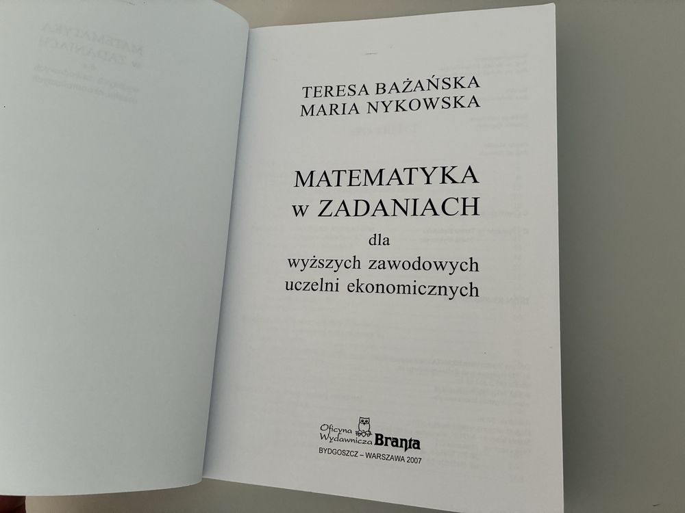 Matematyka w zadaniach – Bażańska, Nykowska -Dla uczelni ekonomicznych