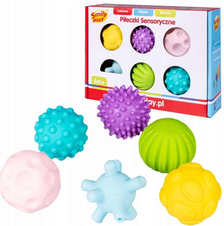Piłeczki sensoryczne piłki kolorowe zestaw 6 sztuk SMILY PLAY