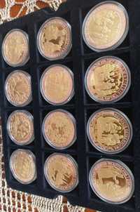 NUMIZMATY -Komplet 12 numizmatów Bóg Honor Ojczyzna 2 rodzaje złota