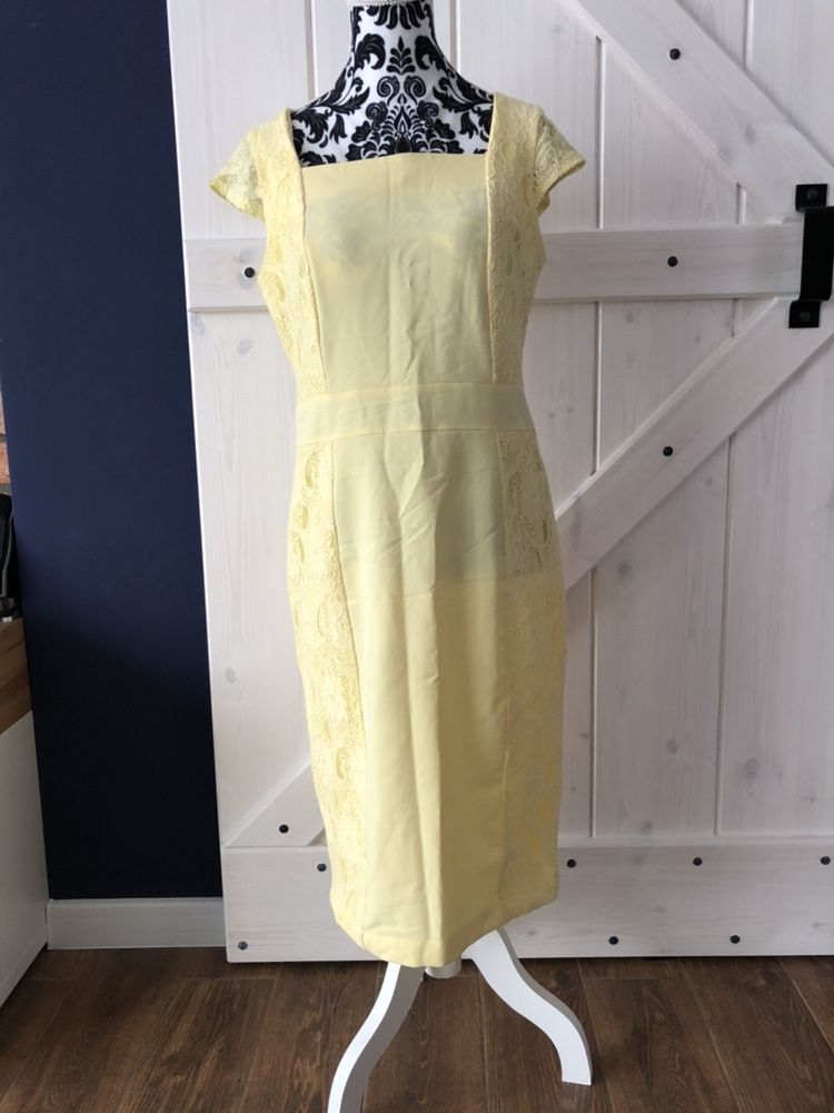 Koronkowa żółta sukienka 42