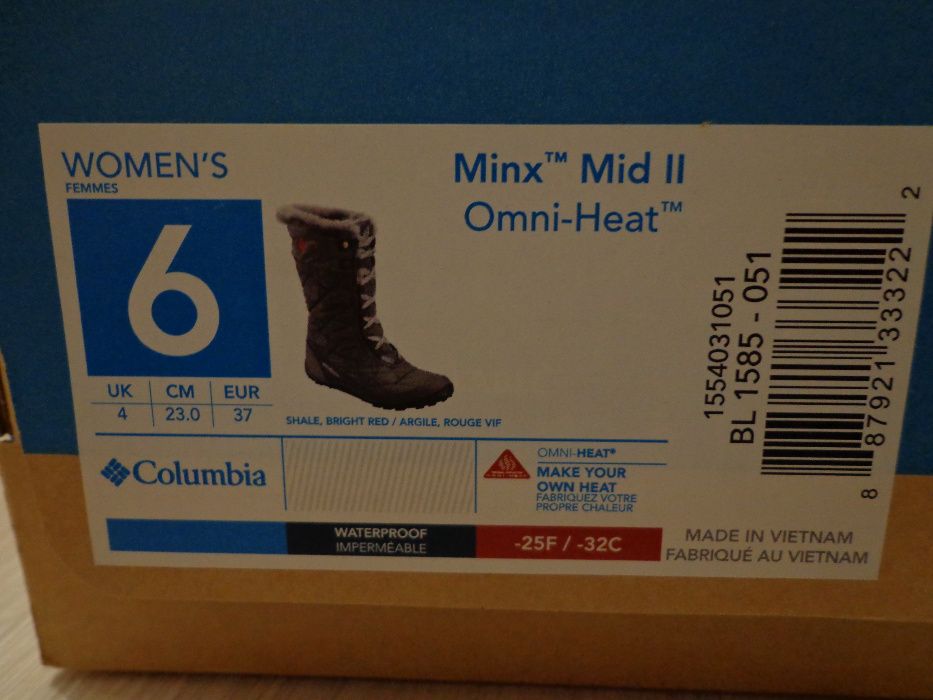 Columbia Minx Mid II новые женские сапоги Omni-Heat Omni-Grip