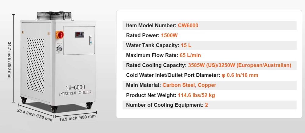 Chiller chłodnica laser wrzeciono cnc CW-6000 nowa