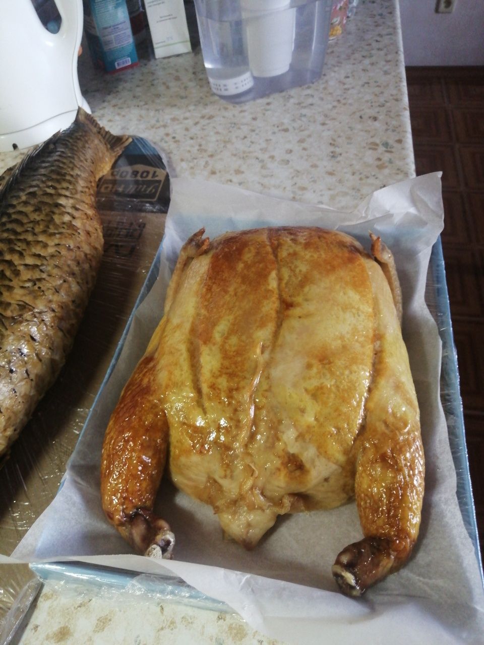Рыба фаршированная,  курица с блинами еда на заказ