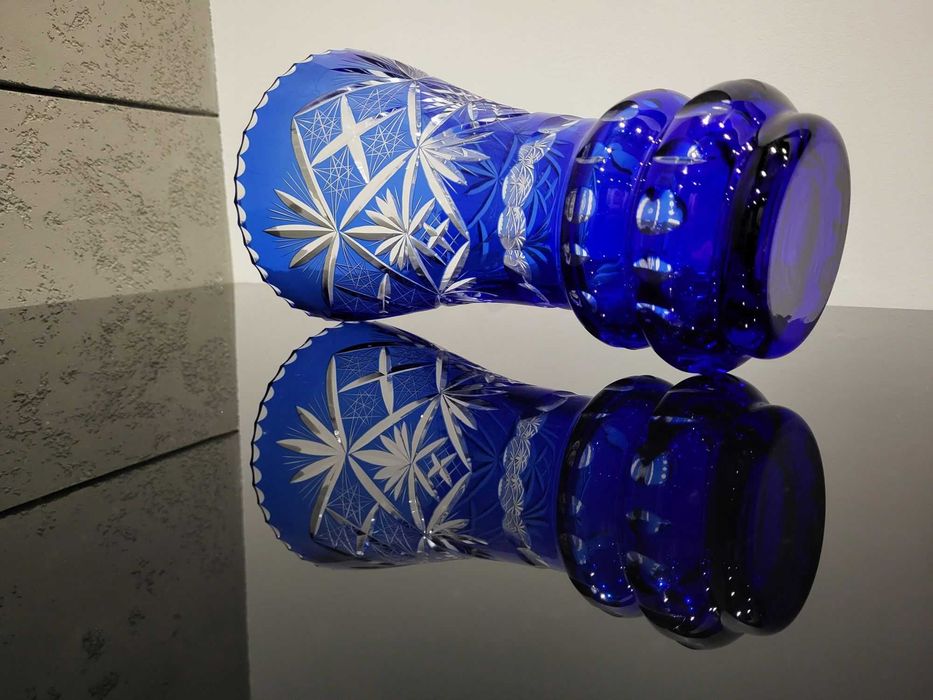 Wazon kryształ kobalt piękny retro prezent kryształowy niebieski 25cm