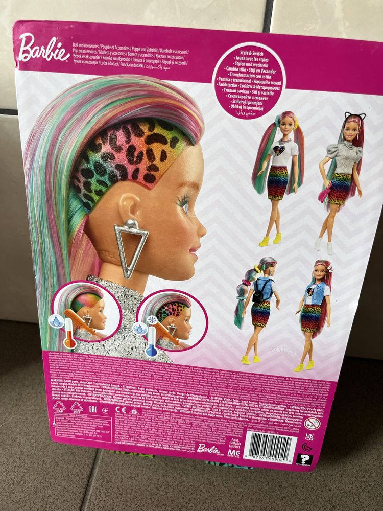 Barbie kolorowe włosy. Leopard Raibow Hair