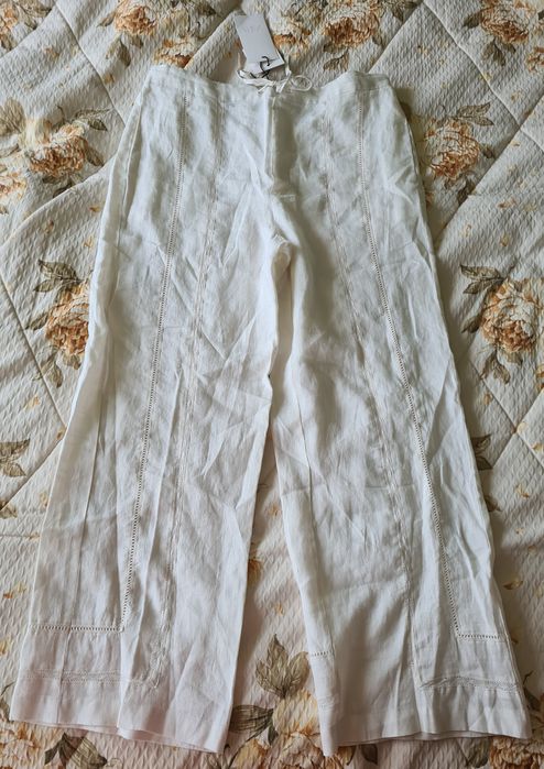 Lniane spodnie ecru Zara M 100% len koronka nowe