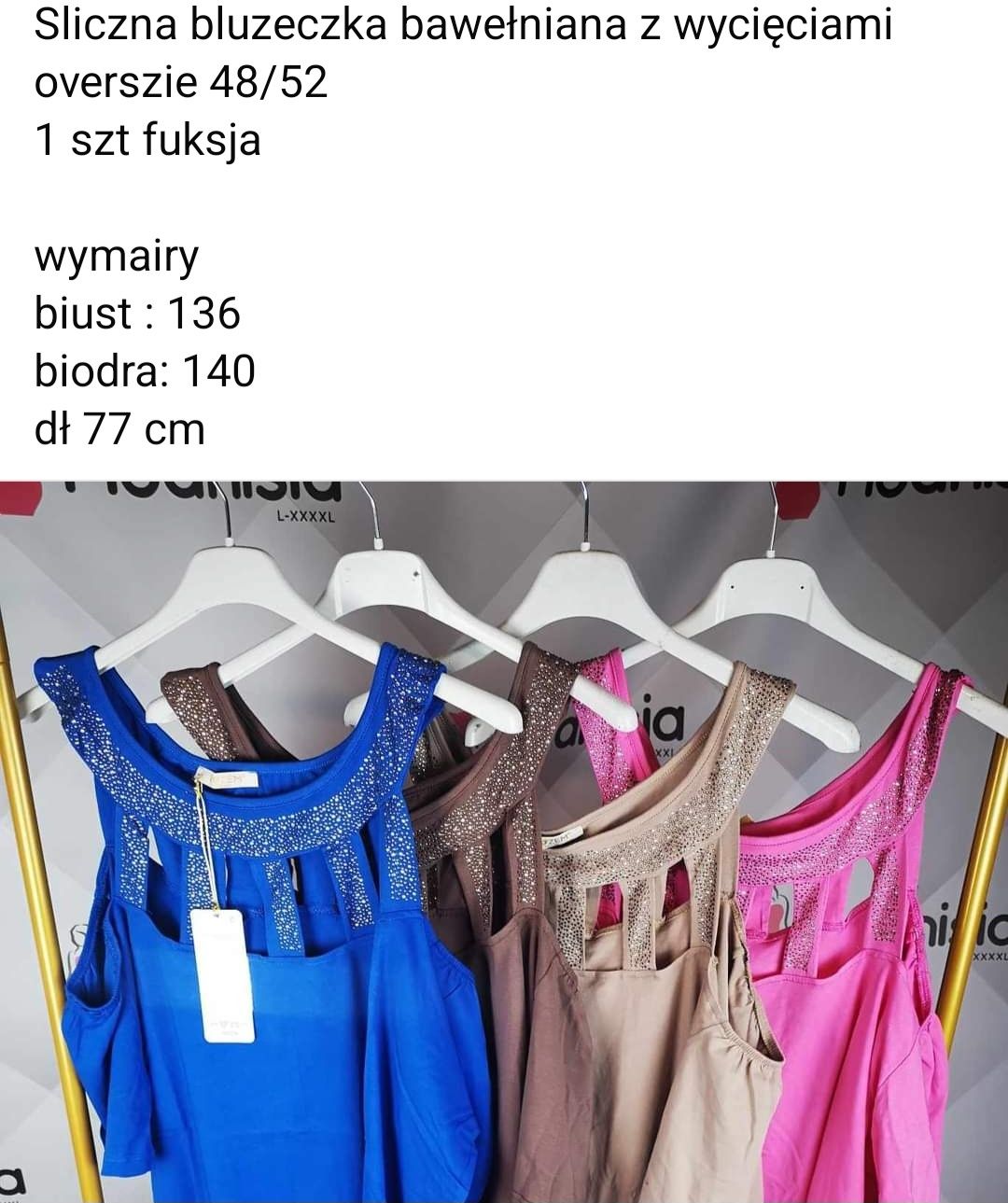 Bluzka z cyrkoniami Plus Size Fuksja