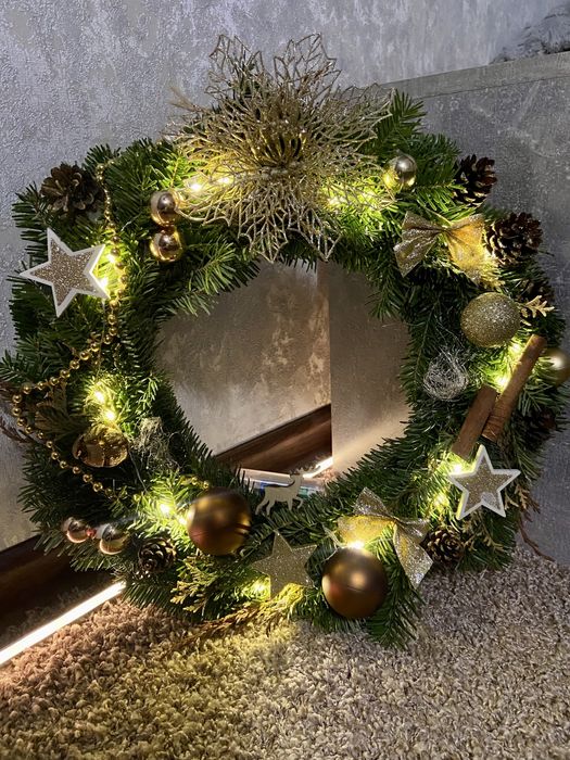 Різдвяний вінок, декор, ялинка, вінок з живої ялинки, підсвічник