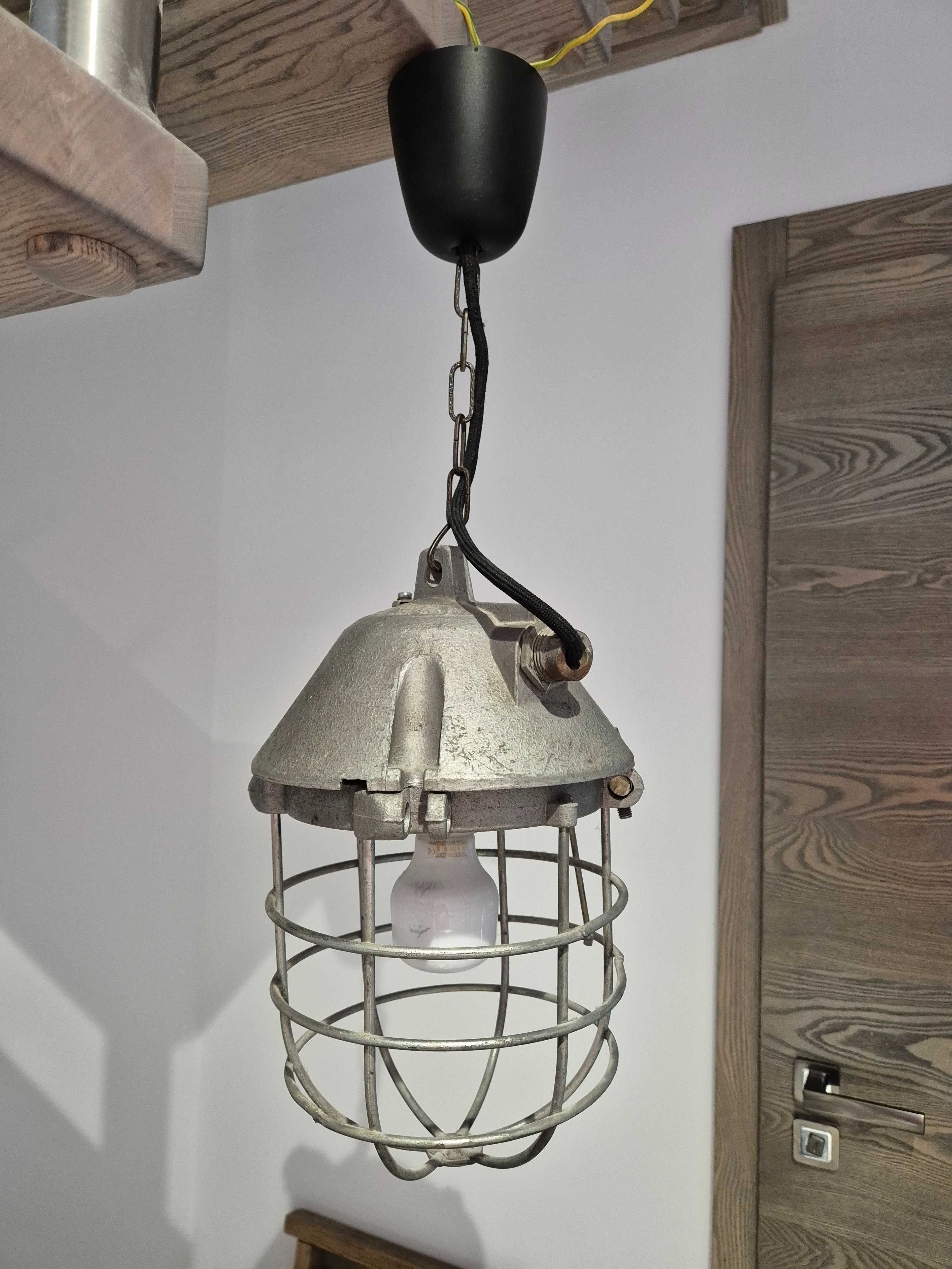 Stara lampa PRL Loft Retro Vintage Industrial wisząca klosz szklany