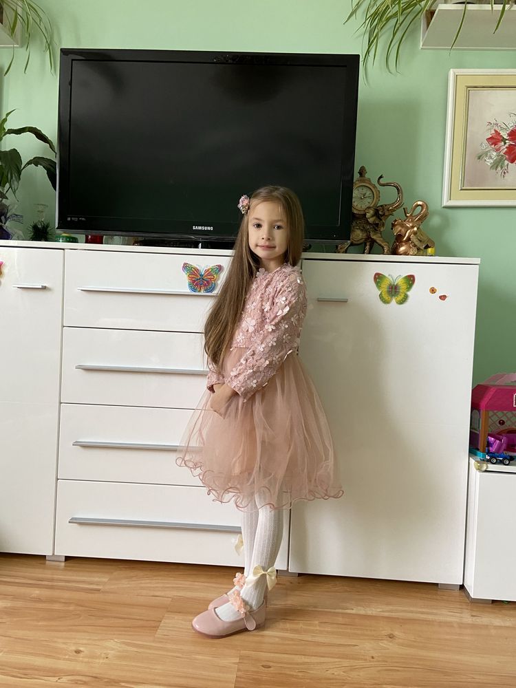 Сукня з рукавом пишна Плаття пудра Платье нарядное с рукавом  2-5 лет