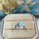 Antyk pierścionek złoto 14 k diamenty 0.18 ct turkus R11 certyfikat