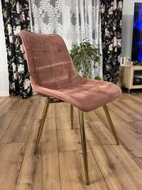 Krzesła obrotowe selsey różowe welur złote nogi