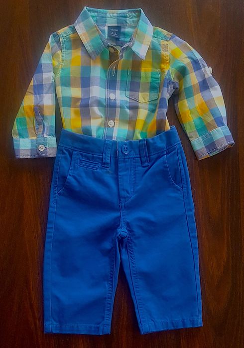 GAP__Koszulka w kratkę + spodnie__6-12 m-c  74/80  NIETRAFIONY PREZENT