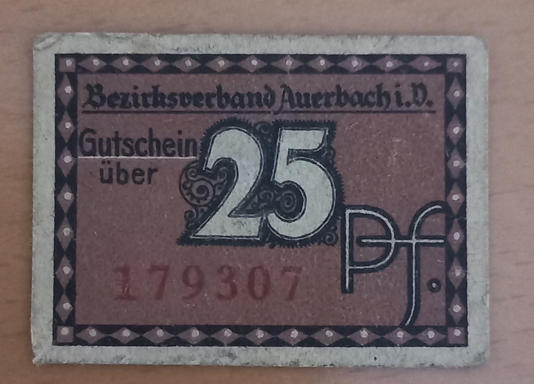 25 pfennig 1920 r. Niemcy Bezirk Auerbach notgeld