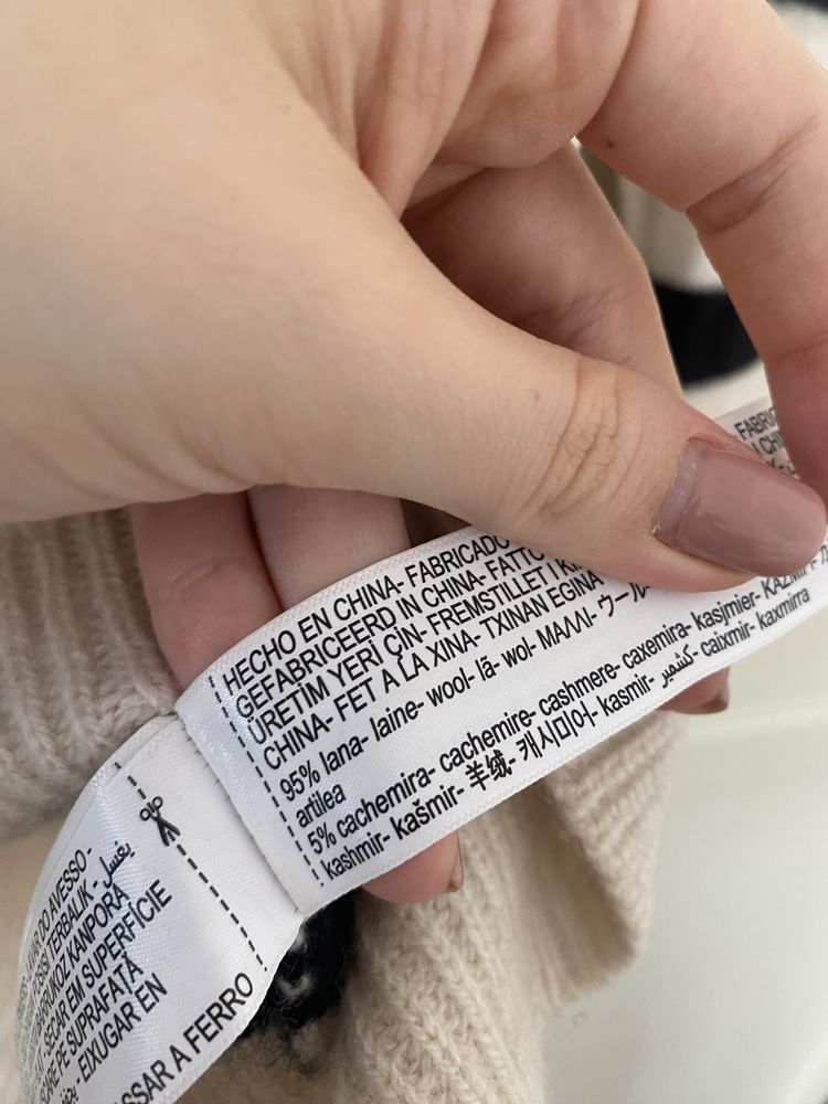 Sweter massimo dutti w paski czarno bezowy welna i kaszmir