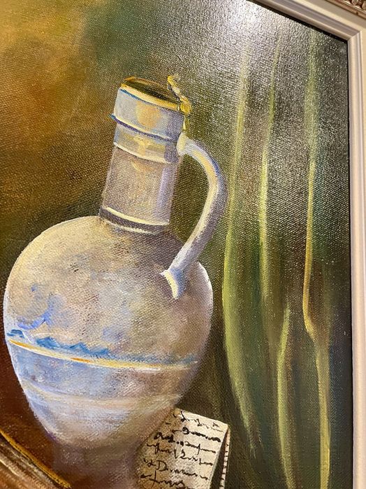 Pintura original Natureza Morta (óleo sobre tela + moldura) - Rosa Lei