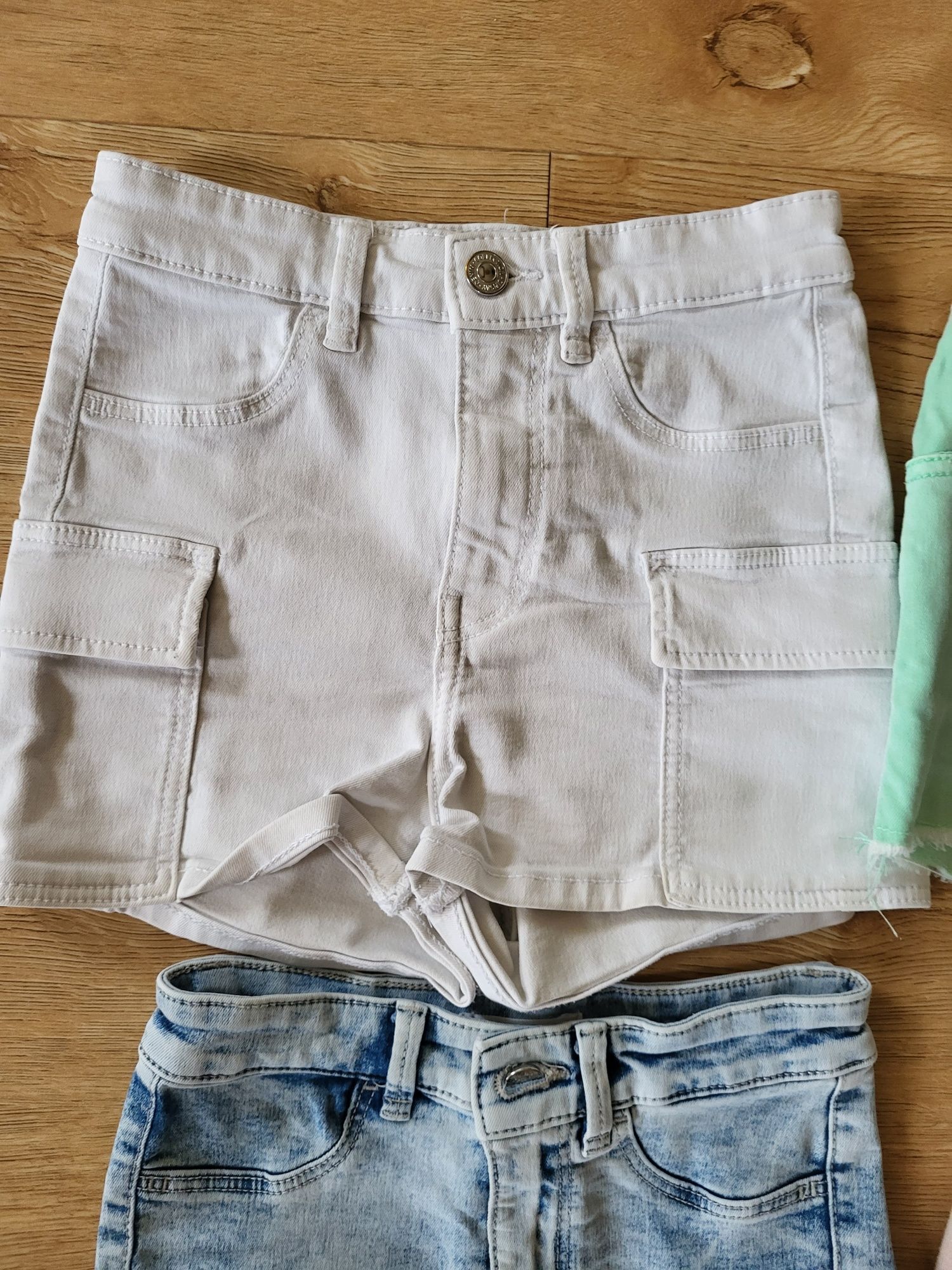 3 pary szortów 4 spódniczki 152/158 jeansowe sportowe spodenki krótkie
