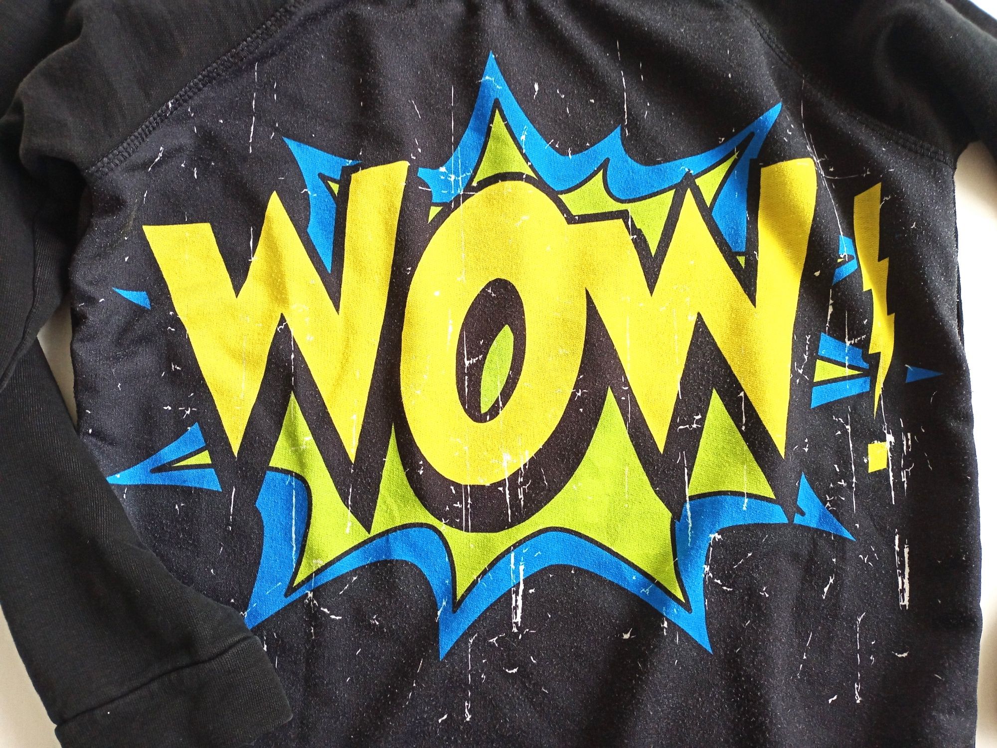 BEZ WAD Bluza dresowa z napisem WOW! S/36 czarna #1377