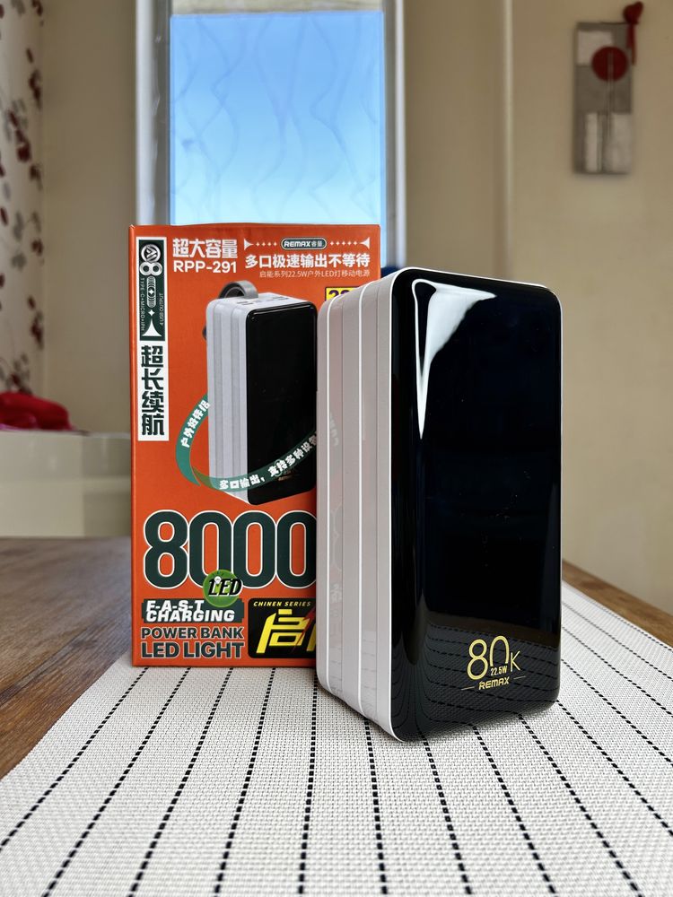 Мощный Power Bank 80000. Быстрая зарядка 22.5w. Фонарик! Павербанк