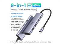UGREEN Type-C хаб 9 in 1 HDMI 4K60Hz, Type C, RJ45, PD 100W, SD/TF