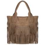 VERA PELLE torebka zamszowa shopper boho z frędzlami V650 taupe