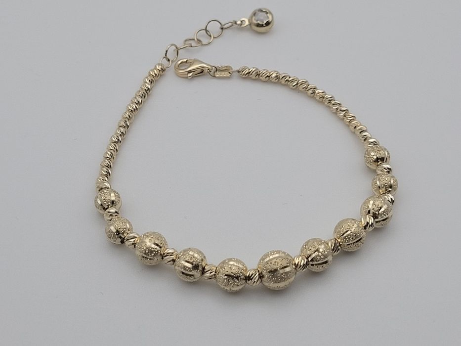 Nowa Złota bransoletka złoto próby 585, kuleczki diamentowane ocechowa