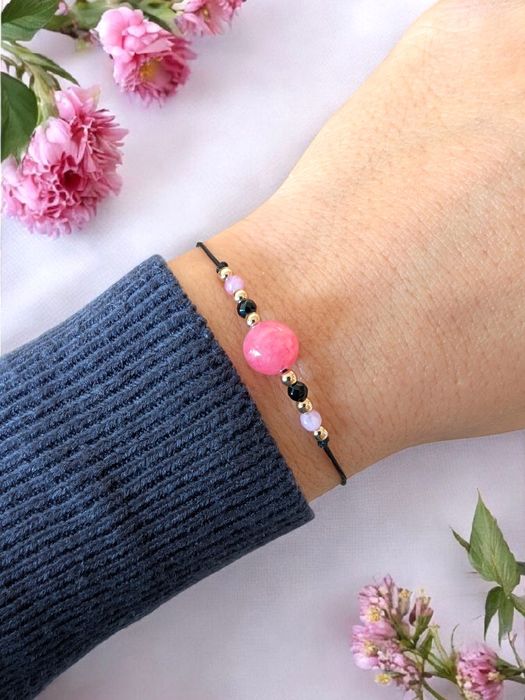 Bransoletka ochronna czarny turmalin hematyt różowy jadeit