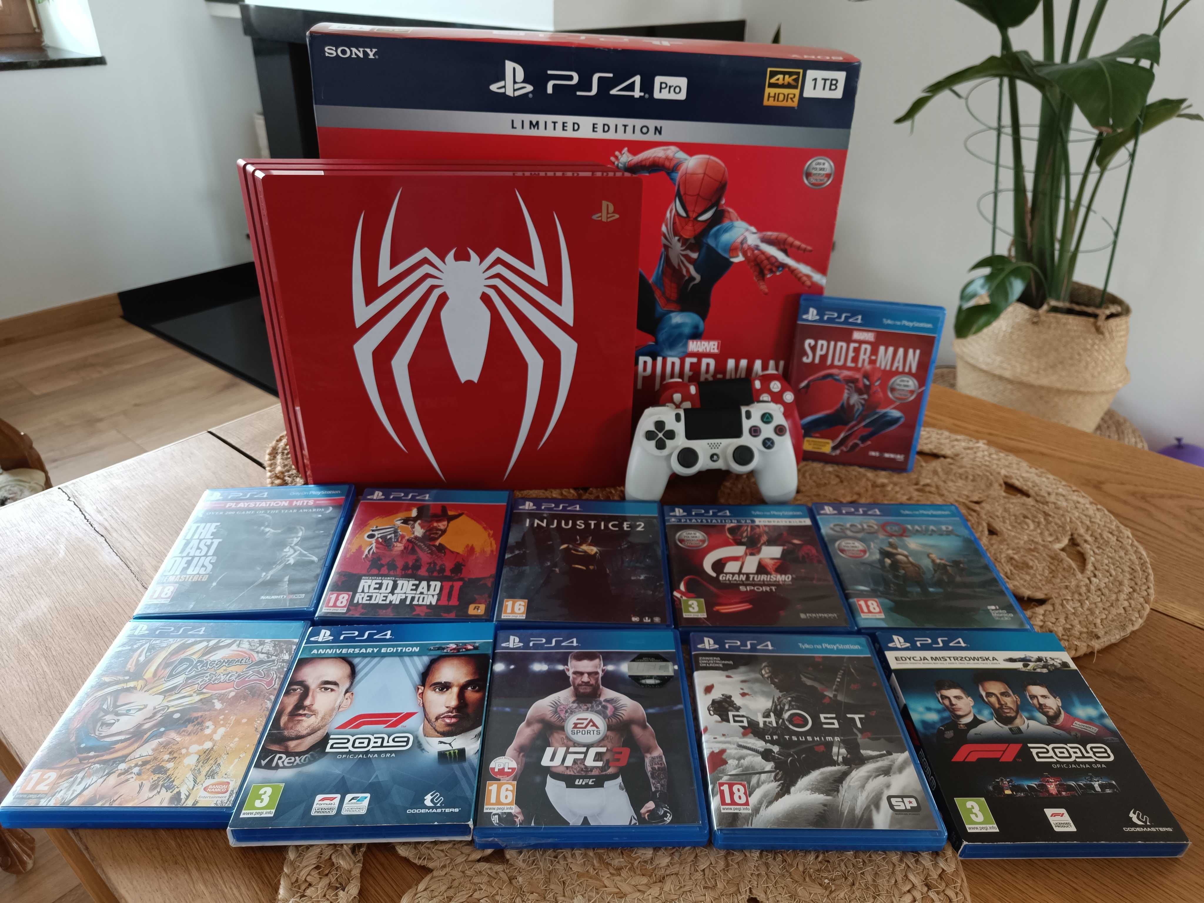 PS4 Pro Spiderman Limited Edition+2 pady i 11 gier